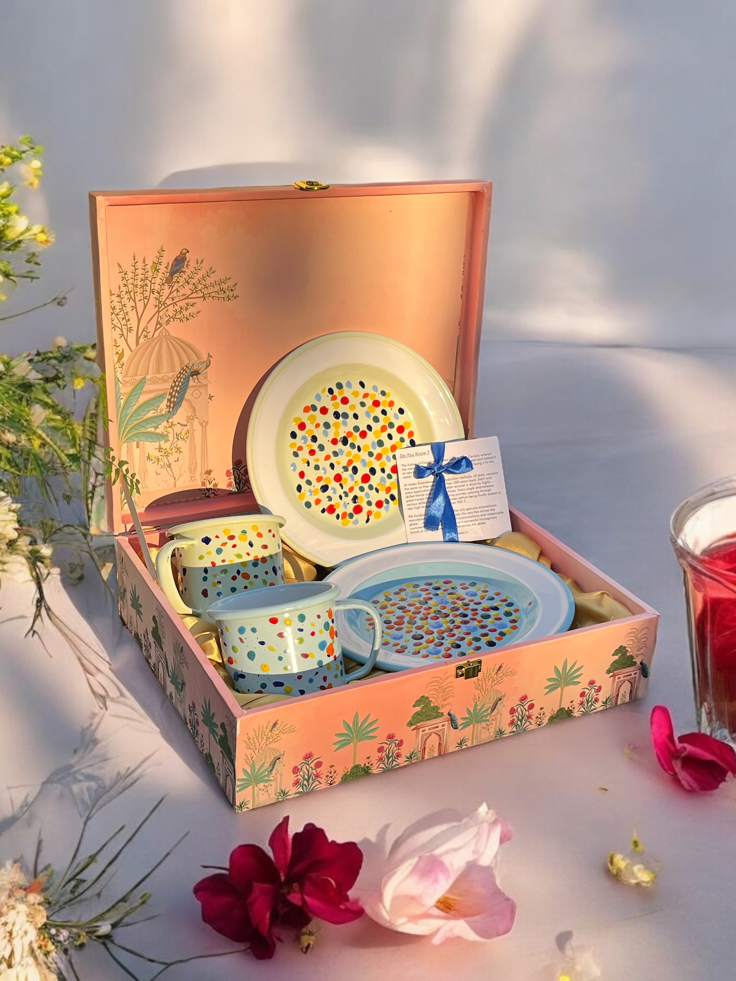 GEMS ENAMEL MUGS AND PLATES SET IN A GIFT BOX