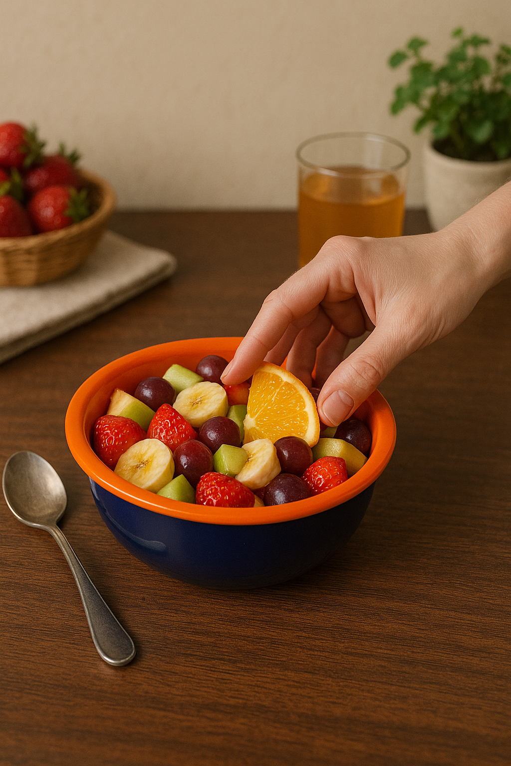 NAVY BLUE CEREAL BOWL WITH ORANGE RIM PERFECT FOR BREAKFAST AND SNACKS