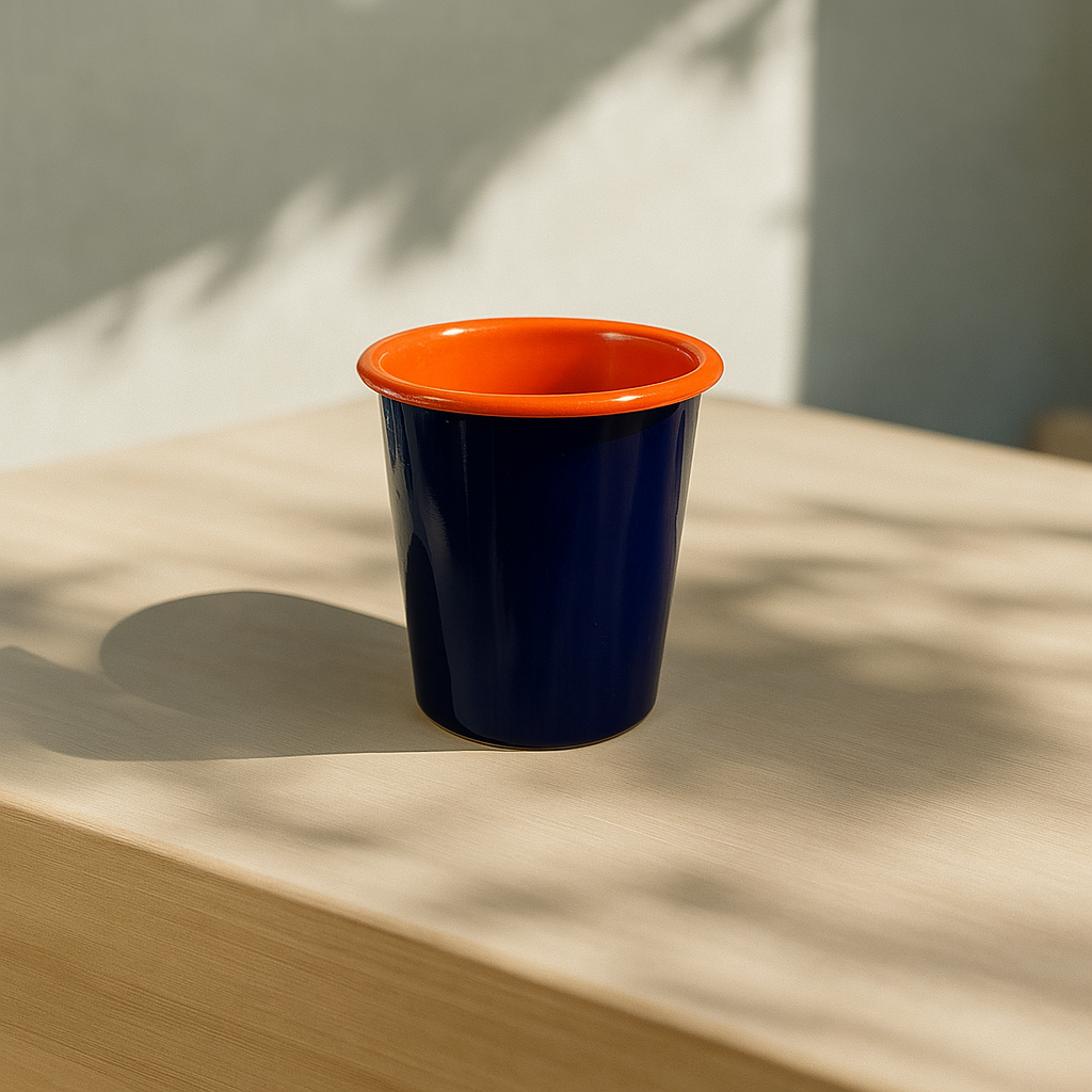 Handcrafted Coffee Tumbler 350ML - Navy Blue Tumbler with Orange Rim