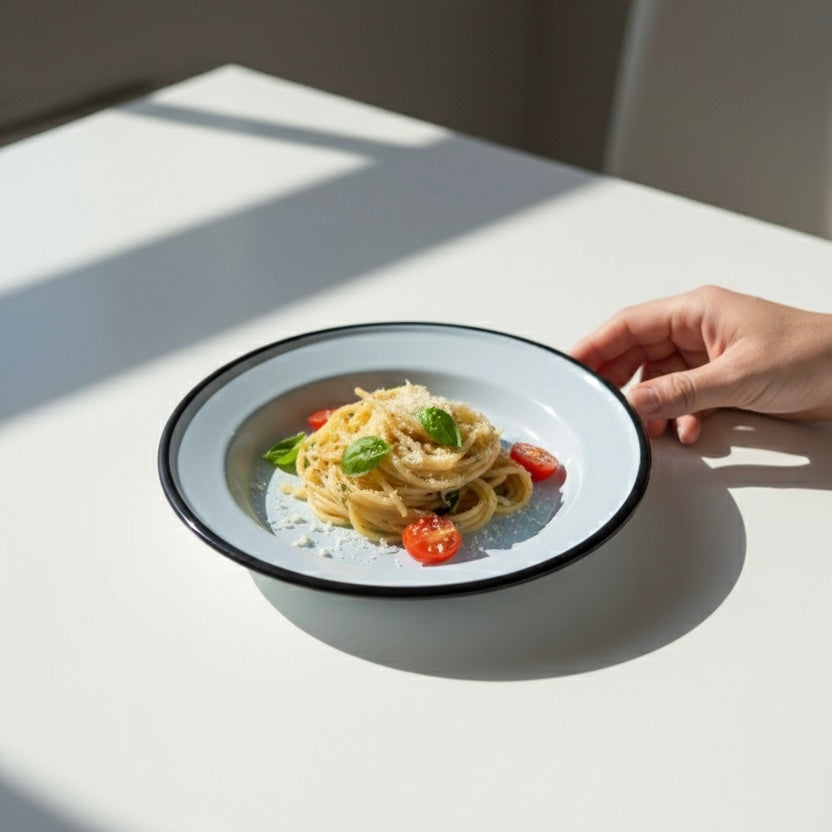 Cerulean dinner plate served with noodels