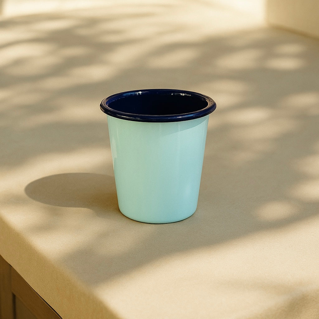 Mint Tumbler with Navy Blue Rim - Handcrafted Coffee Tumbler 350ML, coffee cup