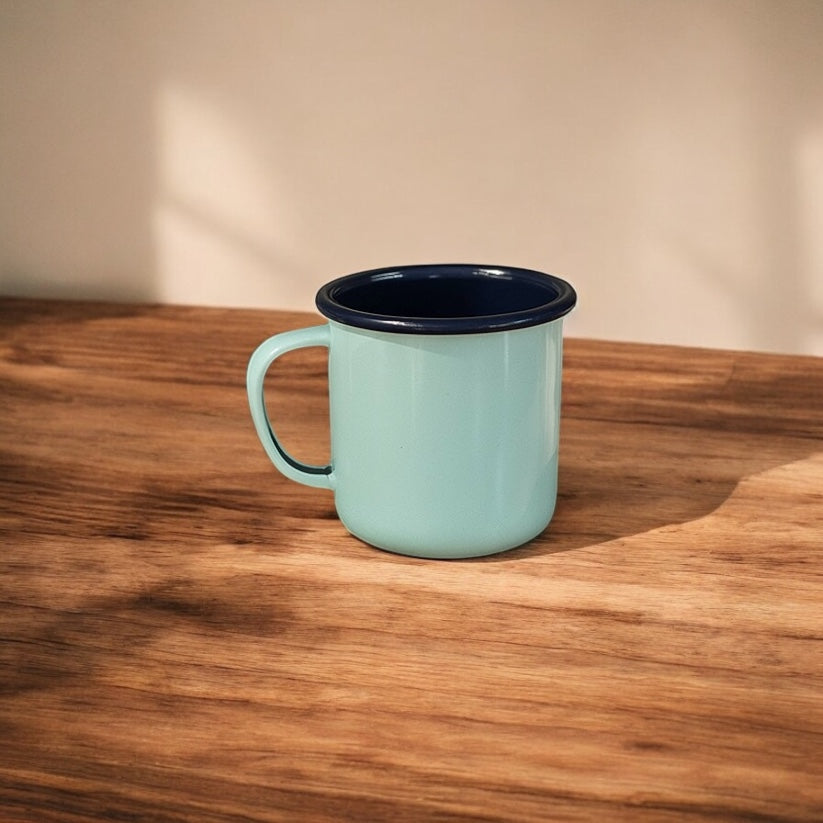 Mint Mug with Navy Blue Rim - Handcrafted Coffee Mug 350ML