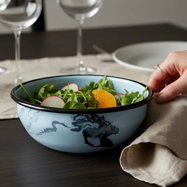Blue Swirl Enamel Cereal Bowl