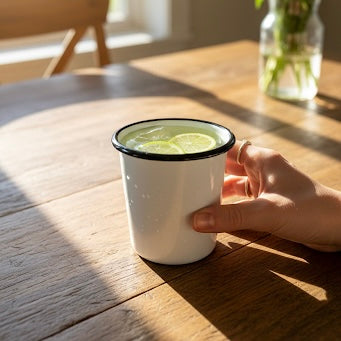 Alpine enamel tumbler with iced green tea