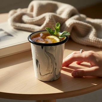 Iced tea in noir swirl enamel tumbler