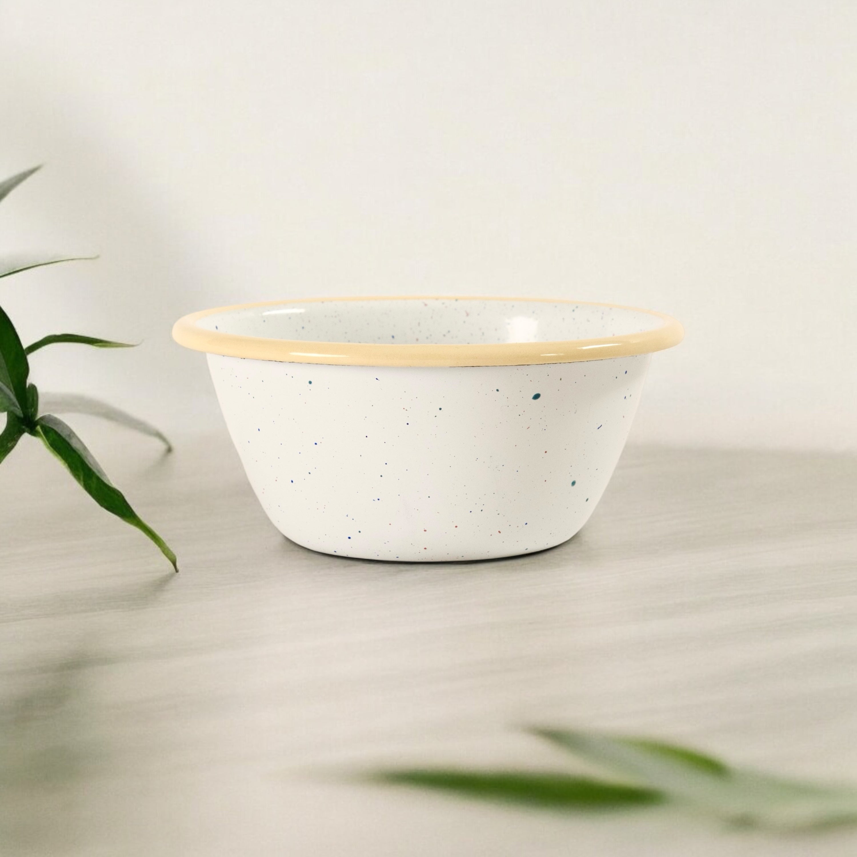 Cream Speckled Enamel Salad Bowl