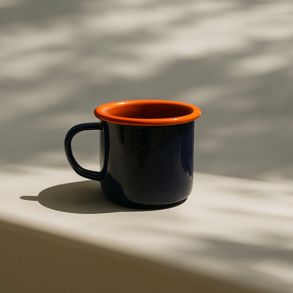 Navy Blue Mug with Orange Rim - Handcrafted Coffee Mug