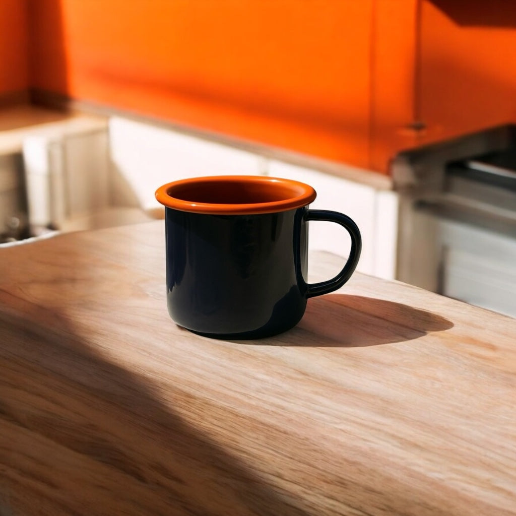 Navy Blue Mug with Orange Rim - Handcrafted Coffee Mug 350ML for coffee lovers