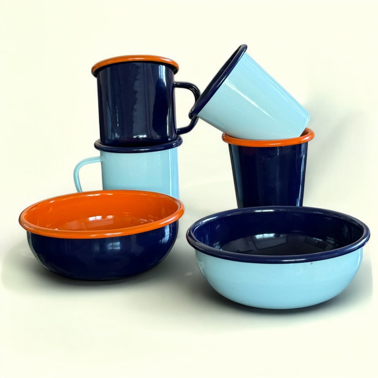 Navy Blue Mug with Orange Rim - Handcrafted Coffee Mug 350ML