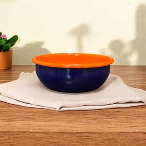 NAVY BLUE CEREAL BOWL WITH ORANGE RIM